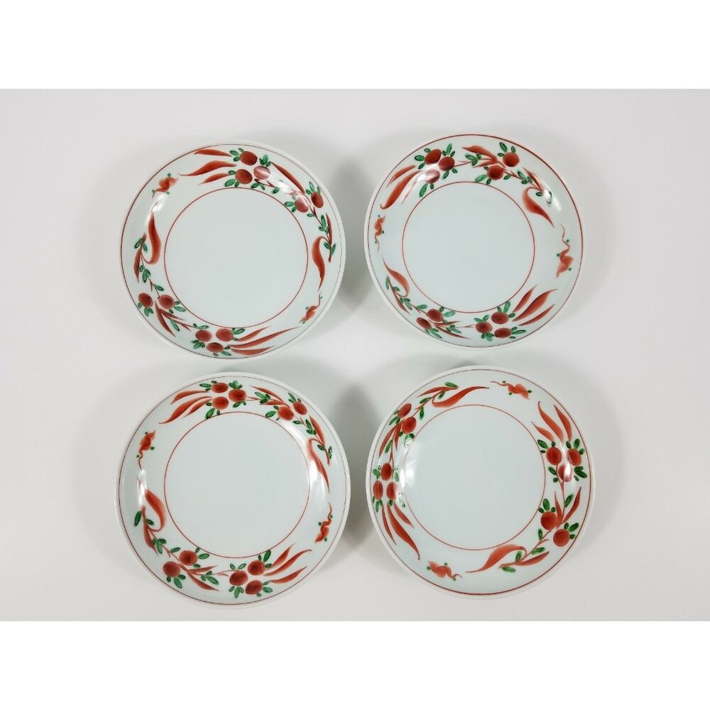 4 Vintage Asian Floral Bowls Plates Signed Hand Painted Home Broth Rice Soup 7"